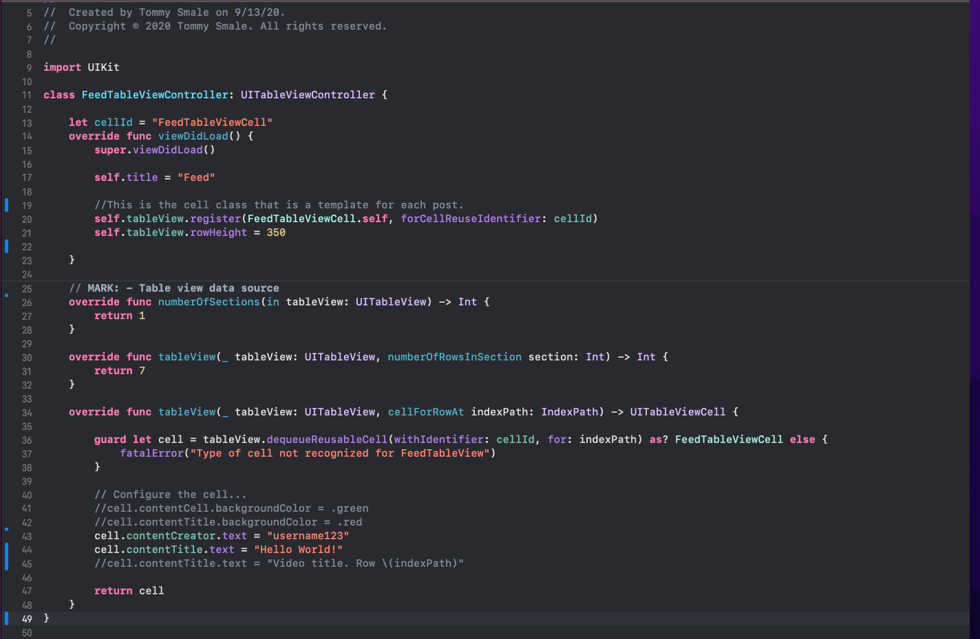 UITableViewController Code